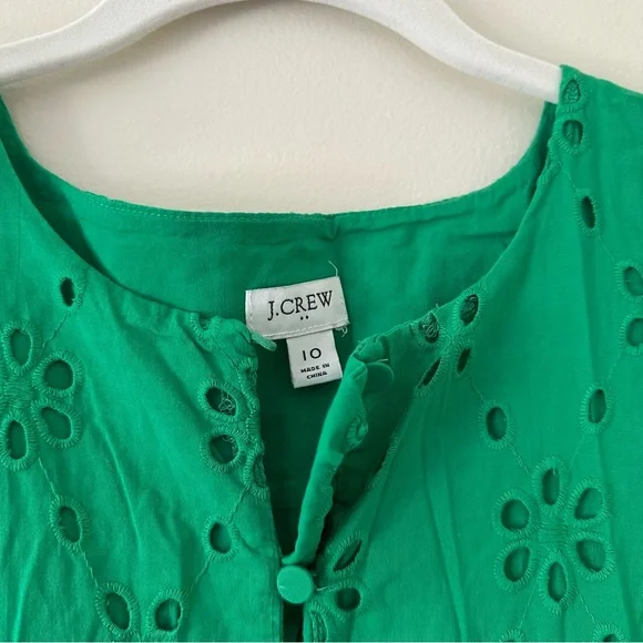 J.Crew Green Eyelet Ruffle Sleeve Dress - Picture 7 of 10